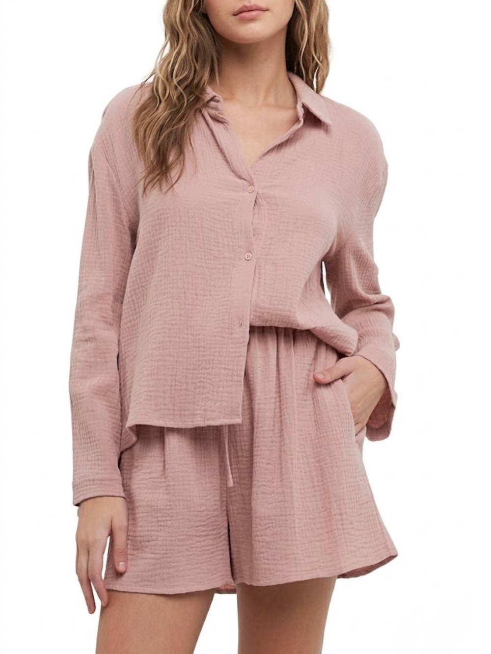 Free The Roses Gauze Wide Sleeve Button Down Top
